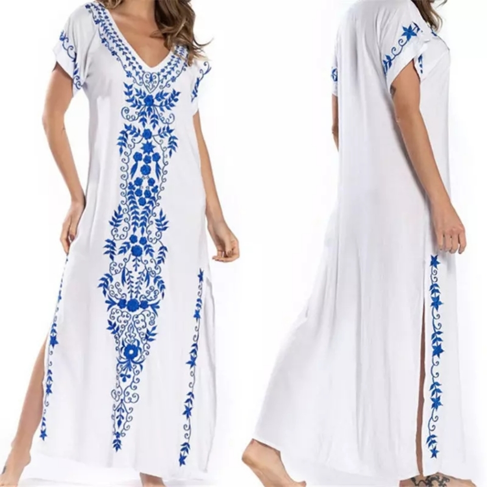 🧡LAST ONE🧡WHT/BLUE EMBROIDERED COVER UP - Picture 2 of 5